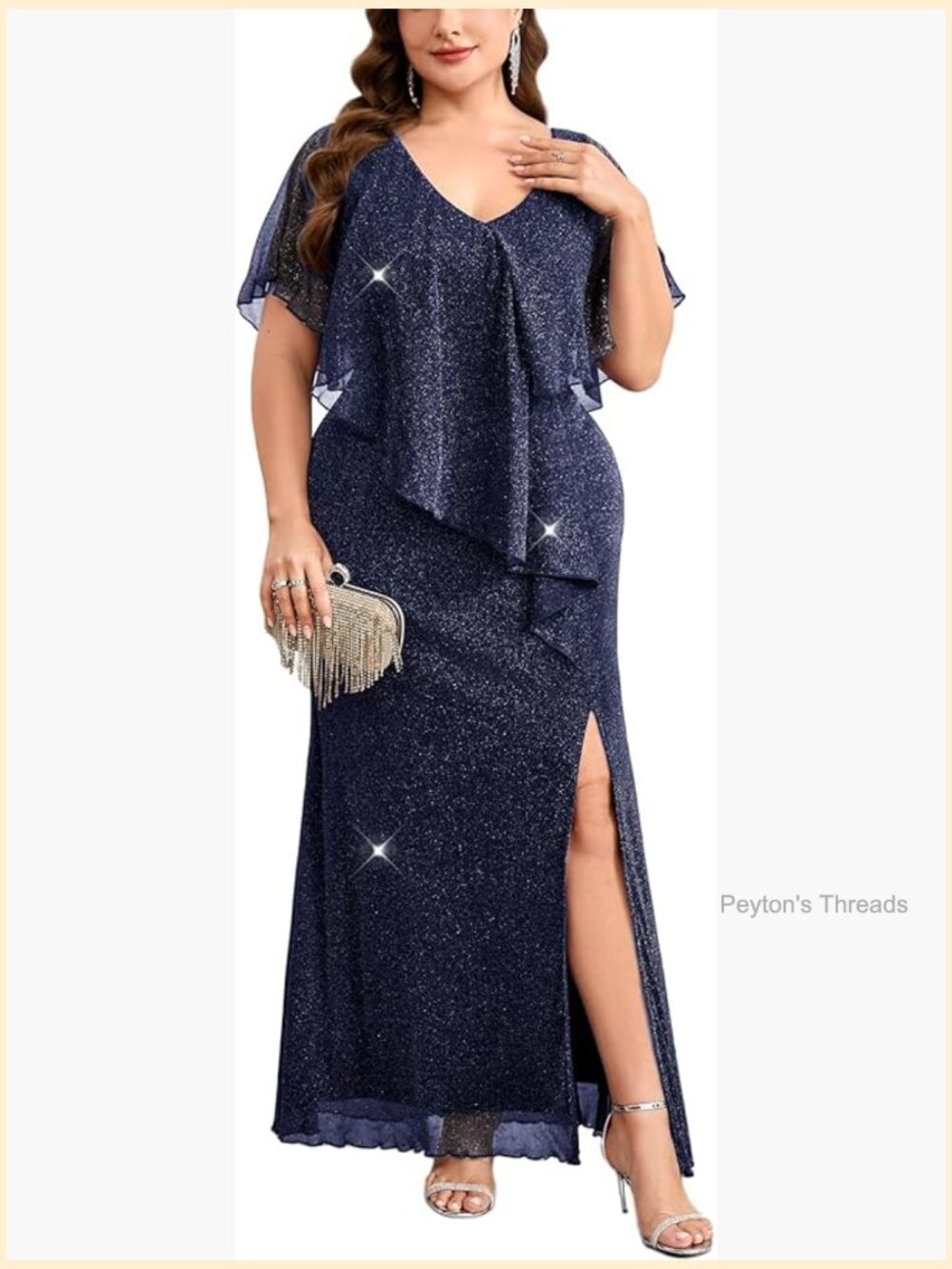 Plus Size Formal Maxi Dress Asymmetric Cape V-Neck Mermaid Side Split